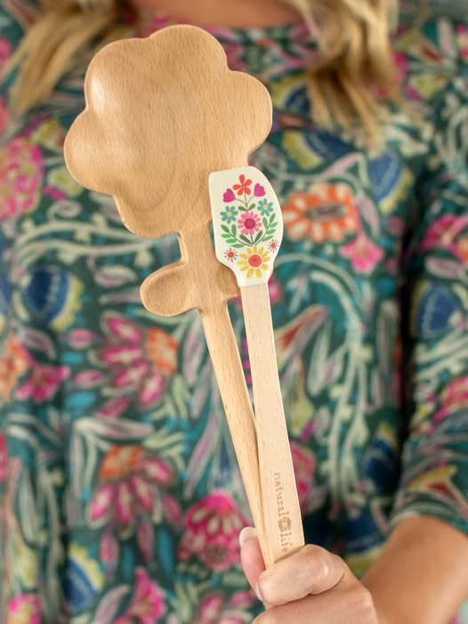 Natural Life Large Flower Wooden Spoon & Mini Silicone Spatula Set - Thumbnail 5